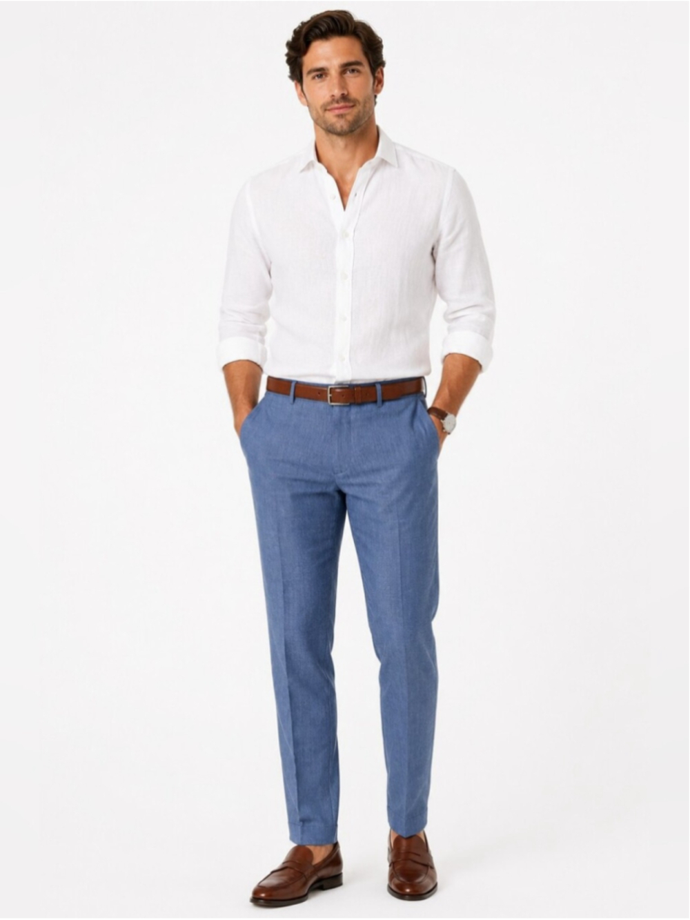 Ted Baker London Jerome Linen Blend Dress Pants Blue 36R Made in Canada